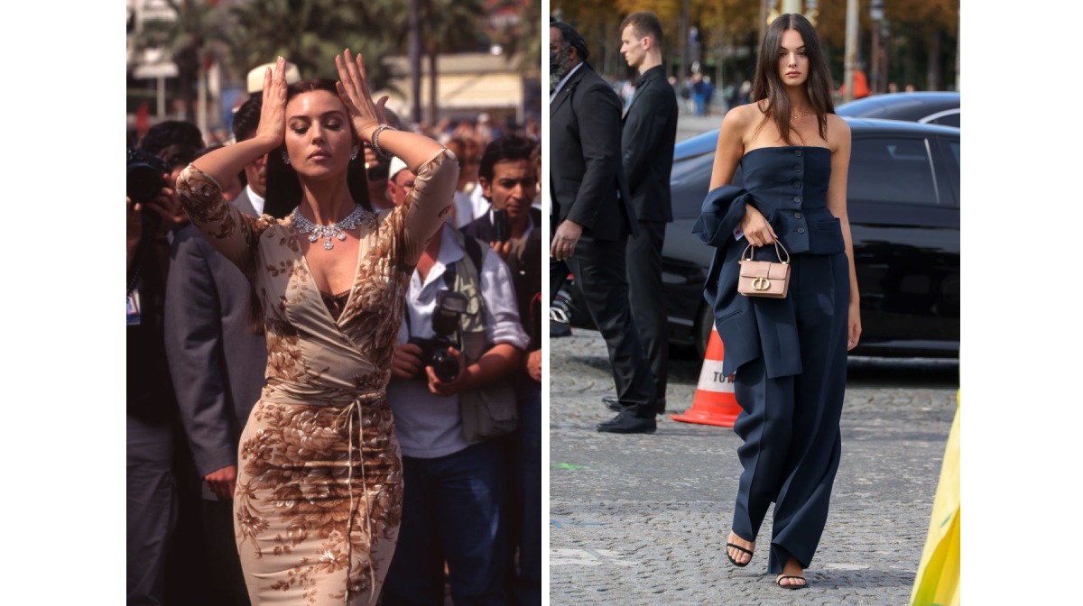 Monica Bellucci en Cannes 1997; Deva Cassel en Paris Fashion Week 2021 (getty)